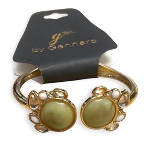 Hinged Cuff Bracelet Green Faux Stone Open Gold-tone Bangle from G by Ge…
